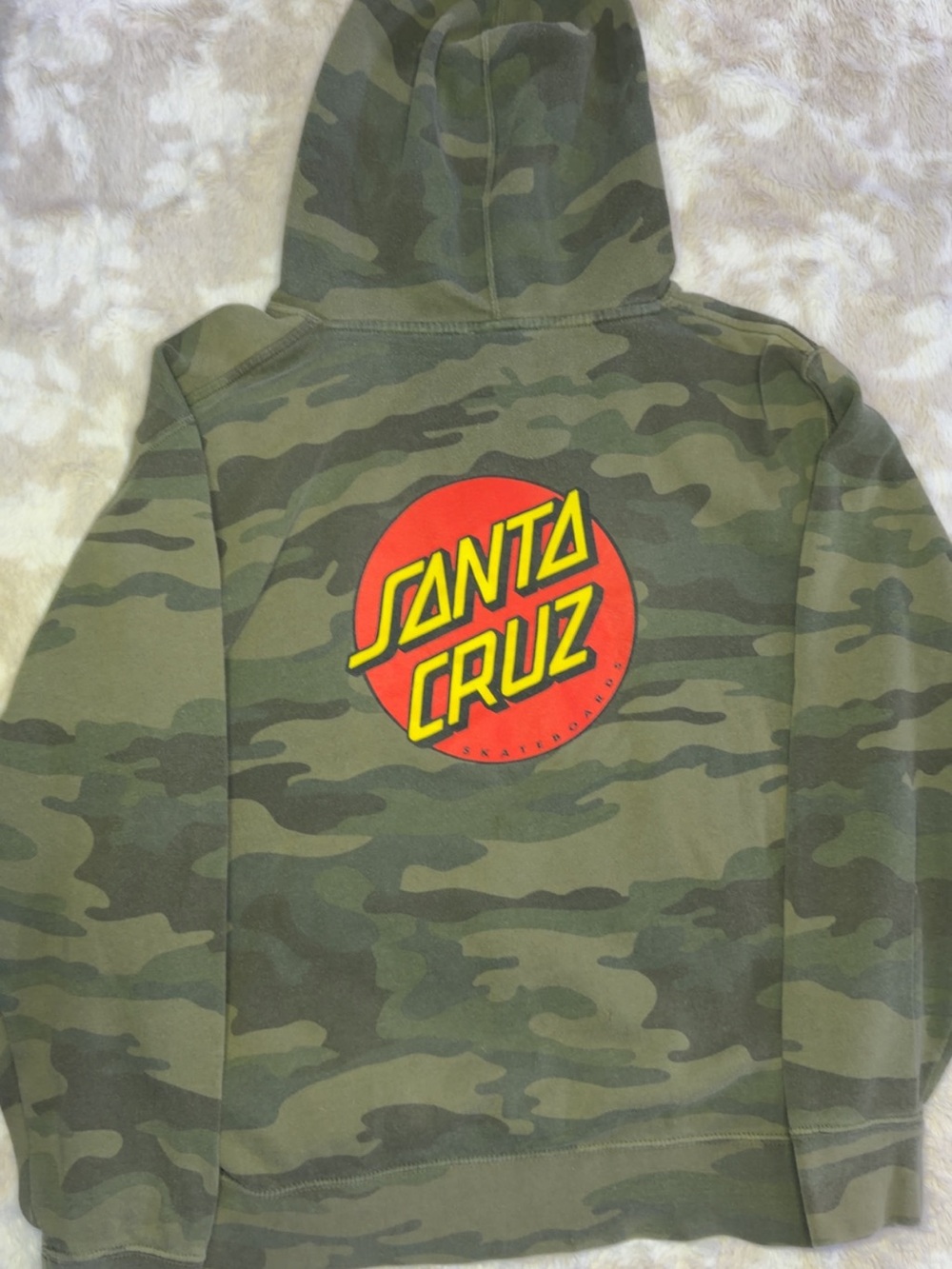 Santa Cruz Skateboards Kids Olive Camo Hooded Sweatshirt with Red & Yellow Logo